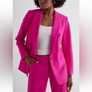 Express Studio Stretch Twill Boyfriend Blazer Size Medium Neon Berry